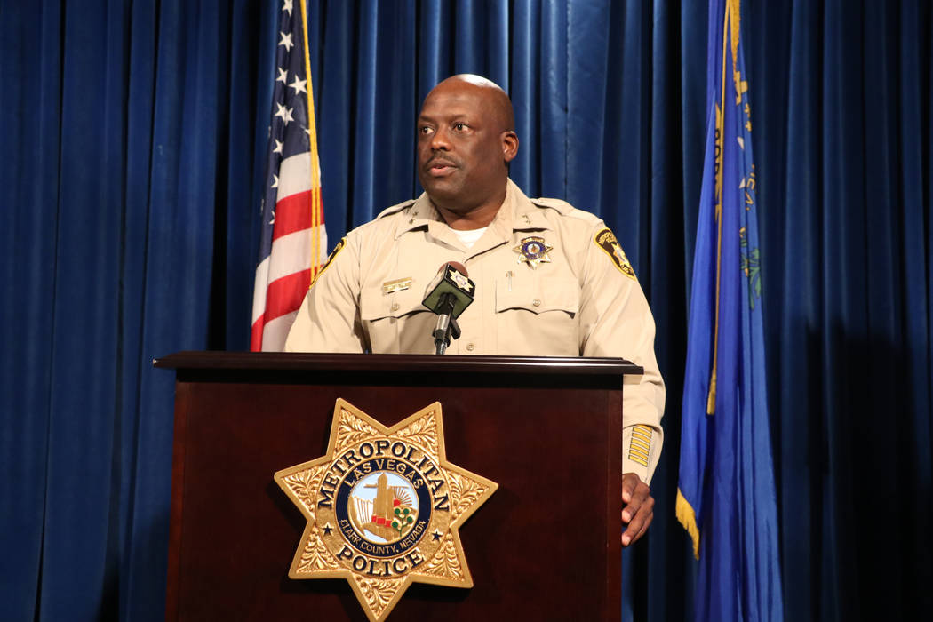 Metropolitan Police Assistant Sheriff Tim Kelly addresses the media regarding an officer involved shooting that occurred in the 3300 block of West Maule Avenue on Jan. 27, at the Las Vegas Metropo ...