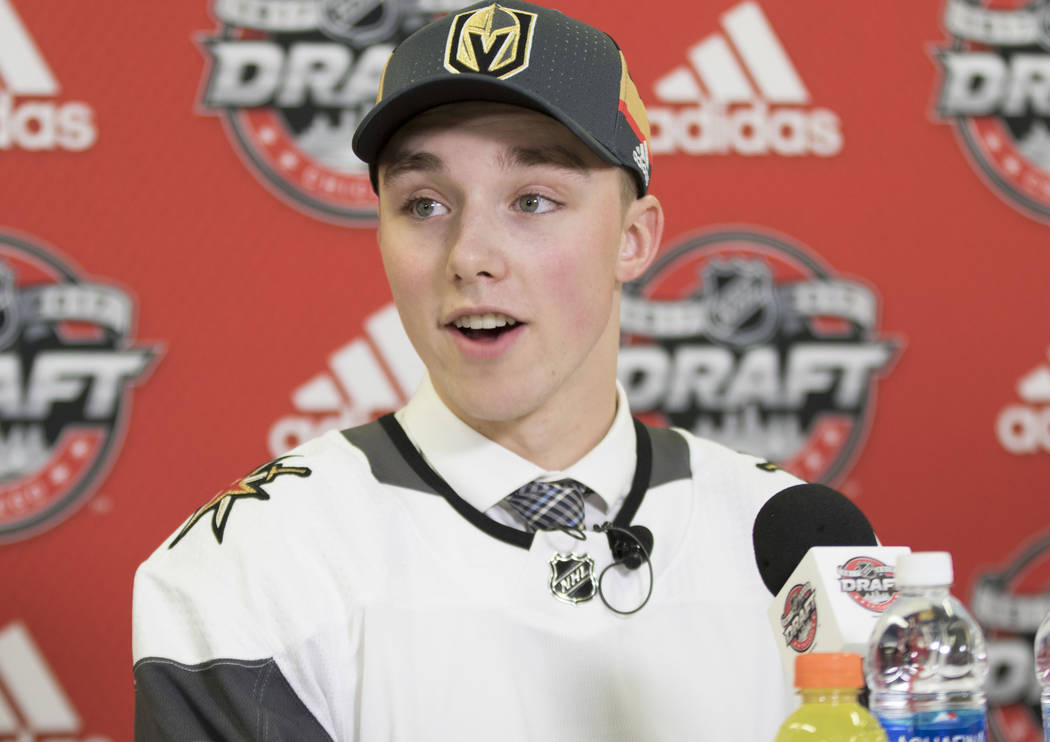 Vegas Golden Knights Jake Leschyshyn responds to questions from the media at the 2017 NHL Entry Draft at the United Center in Chicago, Saturday, June 24, 2017. Heidi Fang/Las Vegas Review-Journal ...