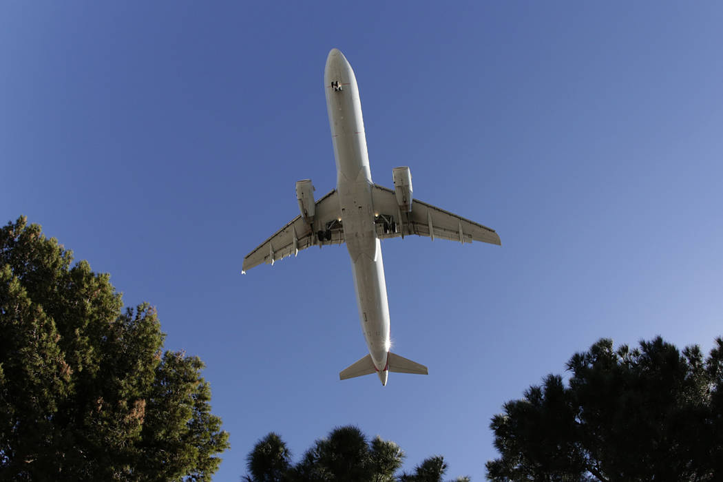 An American Airlines plane approaches McCarran International Airport in Las Vegas. (Bizuayehu Tesfaye/Las Vegas Review-Journal) @bizutesfaye