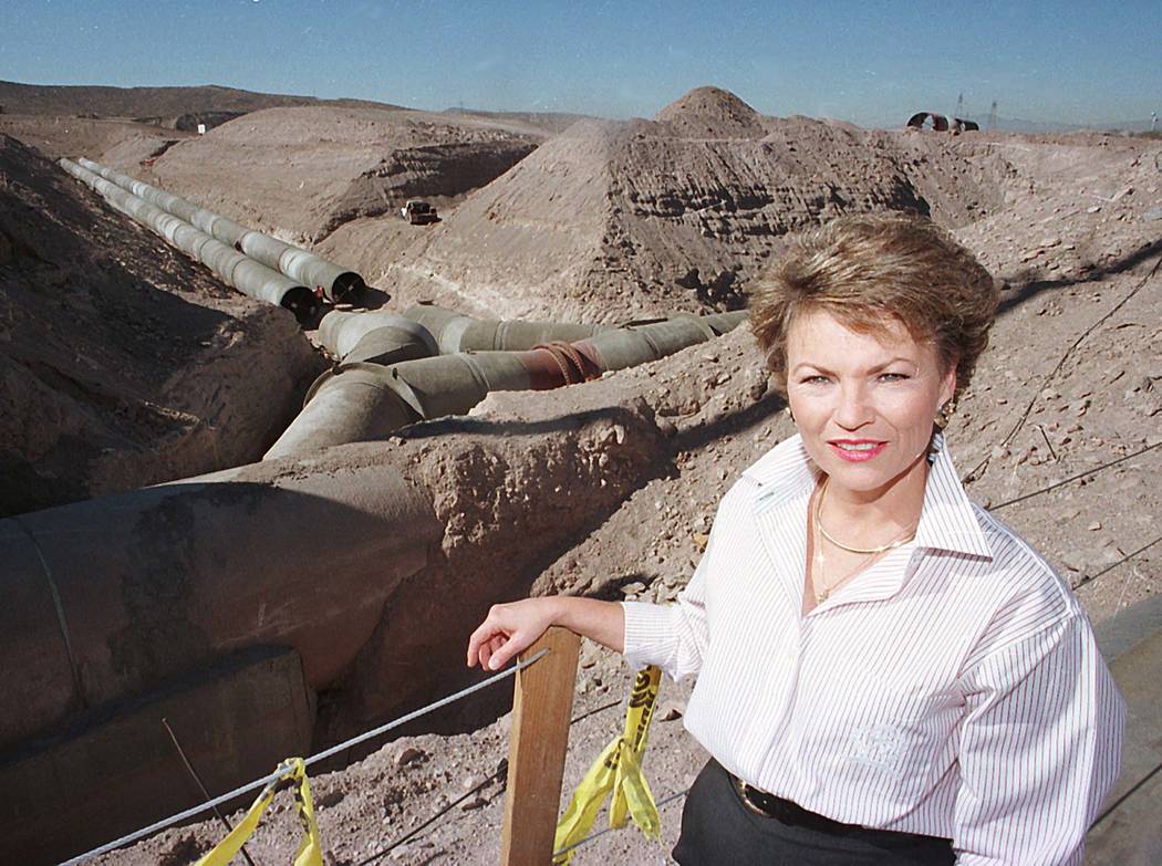 NEWS Pat Mulroy GM of S Nen Water Authority at piprline tunnel construction area 10 8 96 RJ Photo Gary Thompson NEWS Pat Mulroy, GM of S. Nen. Water Authority at piprline tunnel constru ...