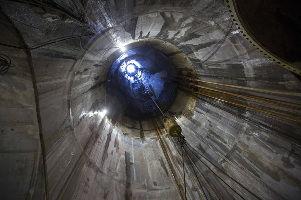 The look up the access shaft for the underground construction site for the Southern Nevada Water Authority's low-lake-level pumping station at Lake Mead National Recreation Area on Tuesday, Nov. 2 ...