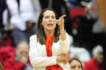 UNLV women's basketball coach Kathy Olivier, shown last season, recorded her 400th coaching win Wednesday with the Lady Rebels' 67-58 home victory over UNR. (Josh Holmberg/Las Vegas Review-Journal)