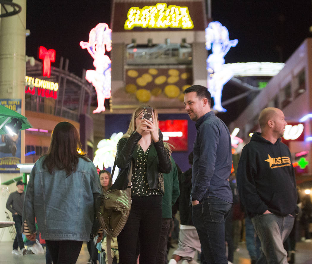 The Fremont Street Experience is packed on Wednesday, Jan. 30, 2019, in Las Vegas. (Benjamin Hager/Las Vegas Review-Journal) @BenjaminHphoto