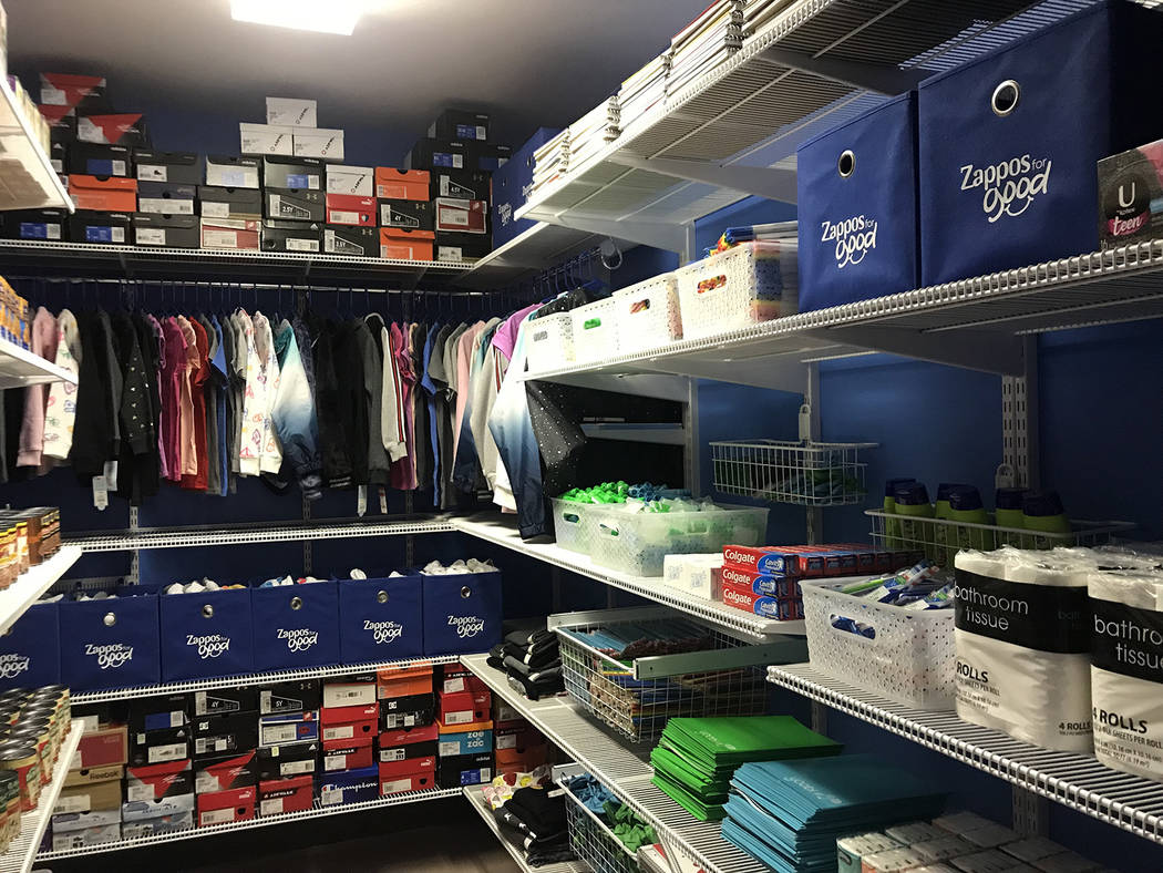 Clothes, shoes, food, and school supplies fill the closet at Rundle Elementary provided by Zappos for Good, the charitable arm of Zappos. (Mia Sims/Las Vegas Review-Journal @miasims___)