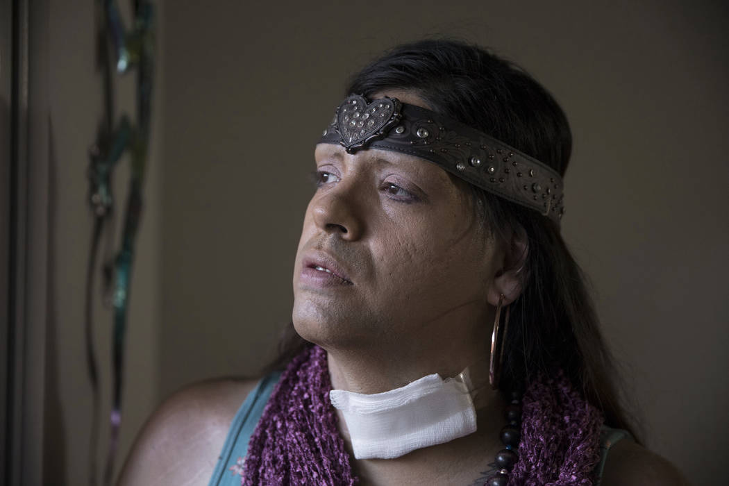 Elizabeth Cole, a trans woman and hate crime victim who was shot in the neck, at her home in Henderson on Friday, Feb. 1, 2019. (Benjamin Hager/Las Vegas Review-Journal) @BenjaminHphoto