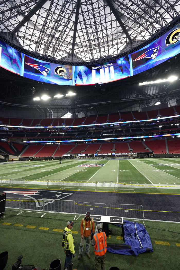Mercedes-Benz Stadium is shown during a tour for the NFL Super Bowl 53 football game Tuesday, Jan. 29, 2019, in Atlanta. (AP Photo/David J. Phillip)