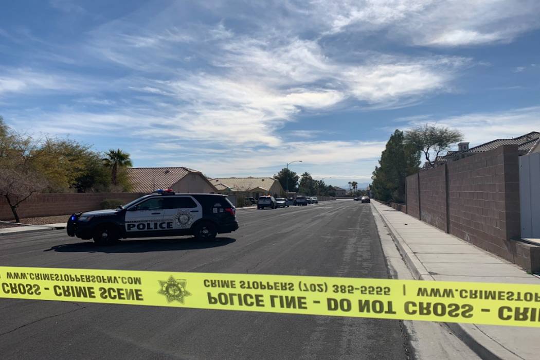 Las Vegas police investigate a shooting on the 9200 block of Starcross Lane in the south valley on Friday, February 1, 2019. Jessica Terrones Las Vegas Review-Journal @JessATerrones