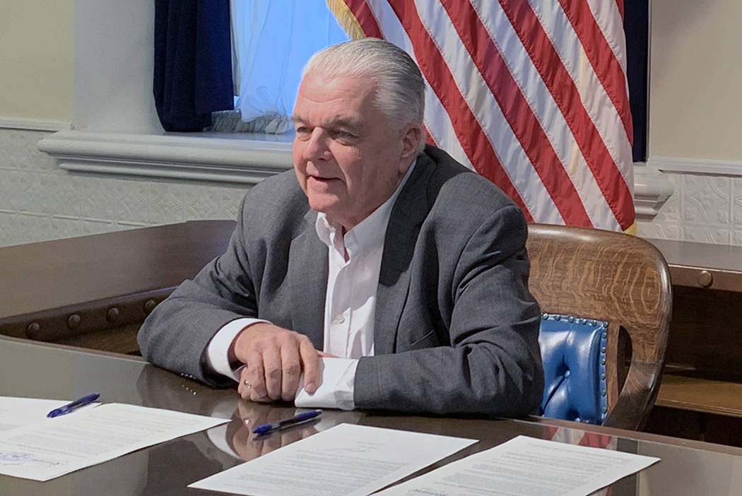 Gov. Steve Sisolak speaks Friday after signing an order creating an advisory panel to draft legislation for Cannabis Compliance Board to regulate the industry. (Bill Dentzer/ Las Vegas Review-Journal)