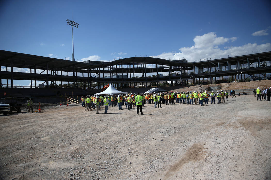 The Las Vegas Ballpark construction site during a topping off ceremony at the Las Vegas Ballpark construction site in Las Vegas, Thursday, Oct. 11, 2018. (Erik Verduzco/Las Vegas Review-Journal) @ ...