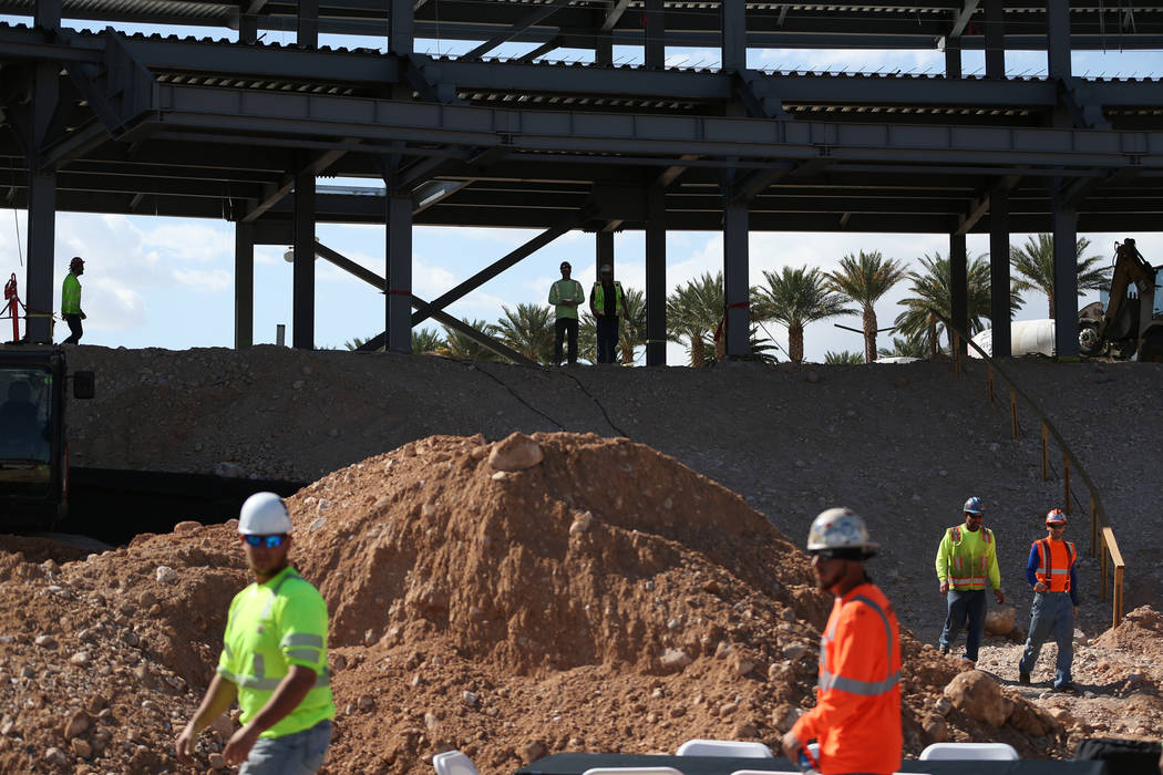 Workers at the Las Vegas Ballpark construction site in Las Vegas, Thursday, Oct. 11, 2018. Erik Verduzco Las Vegas Review-Journal @Erik_Verduzco