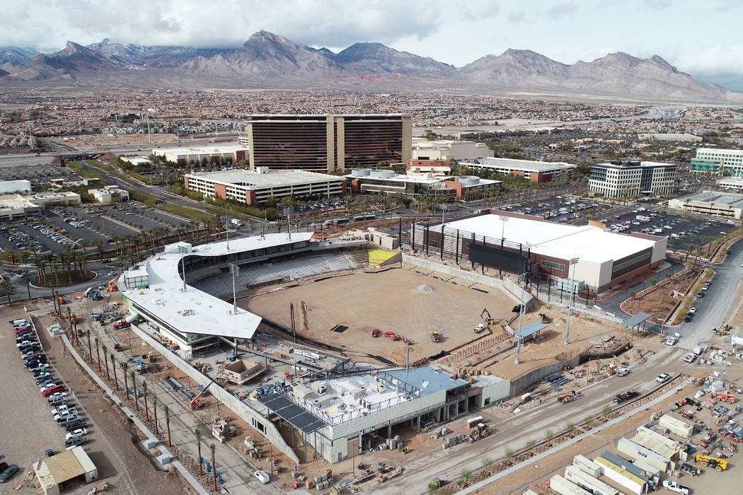 The Las Vegas Ballpark in Summerlin is shown under construction in this aerial photo taken on Jan. 16, 2019. (The Howard Hughes Corporation)
