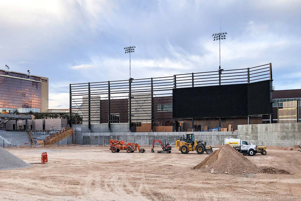In a recent photo, the frame for Las Vegas Ballpark's videoboard is being constructed. Howard Hughes Corporation officials and videoboard built Daktronicks said the display is scheduled to be the ...
