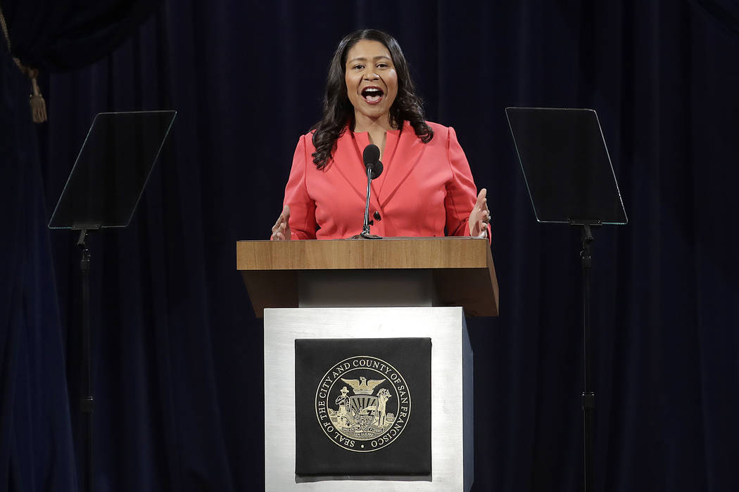 San Francisco Mayor London Breed delivers the state of the city address in San Francisco, Wednesday, Jan. 30, 2019. Breed swiped at the White House in her first state of the city address, saying t ...