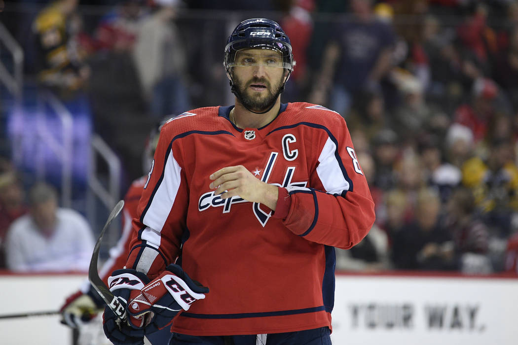 Washington Capitals left wing Alex Ovechkin, of Russia, warms up
