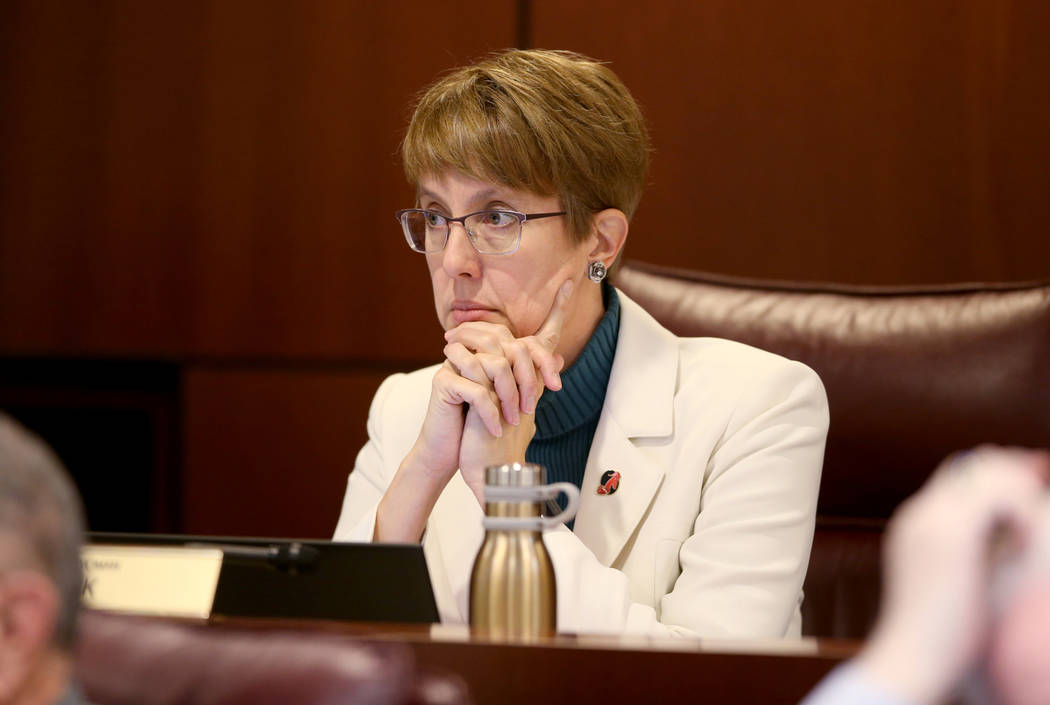 Assemblywoman Heidi Swank, D-Las Vegas, listens to a presentation during a Ways and Means Committee meeting in the Legislative Building in Carson City Wednesday, Feb. 6, 2019. (K.M. Cannon/Las Veg ...
