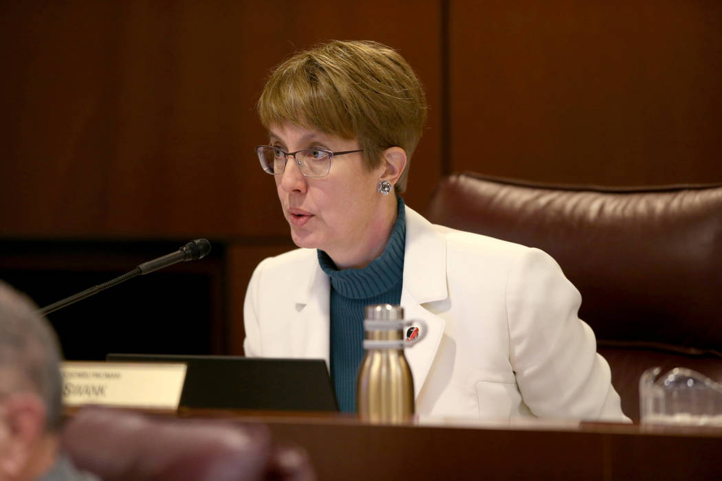 Assemblywoman Heidi Swank, D-Las Vegas, asks a question during a Ways and Means Committee meeting in the Legislative Building in Carson City Wednesday, Feb. 6, 2019. (K.M. Cannon/Las Vegas Review- ...
