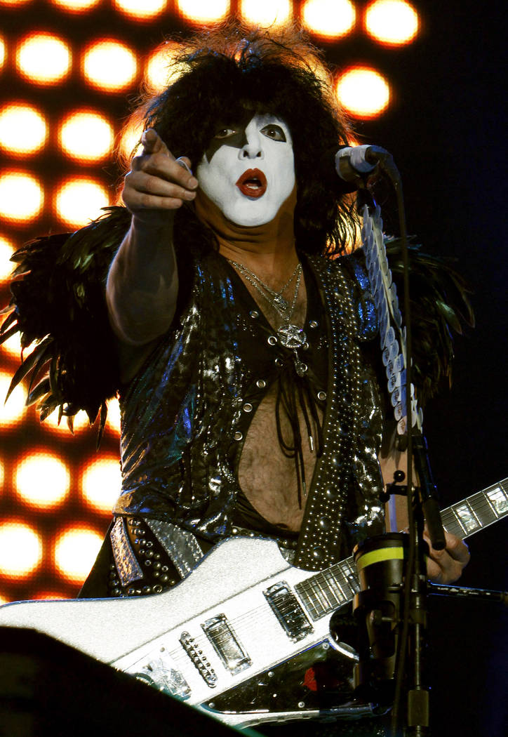 Paul Stanley of Kiss performs during a concert in Mexico City, Saturday, Sept. 29, 2012. (AP Photo/Marco Ugarte)