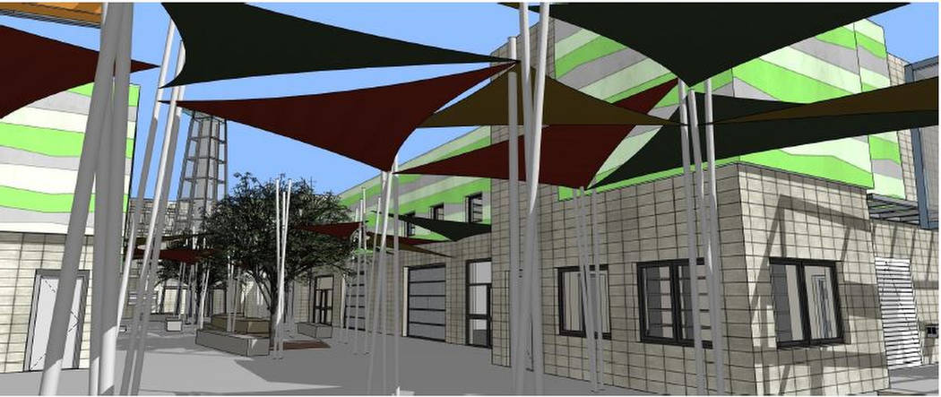 Newly released schematic designs show an early look at the Courtyard Homeless Resource Center by LGA Architects. (City of Las Vegas)
