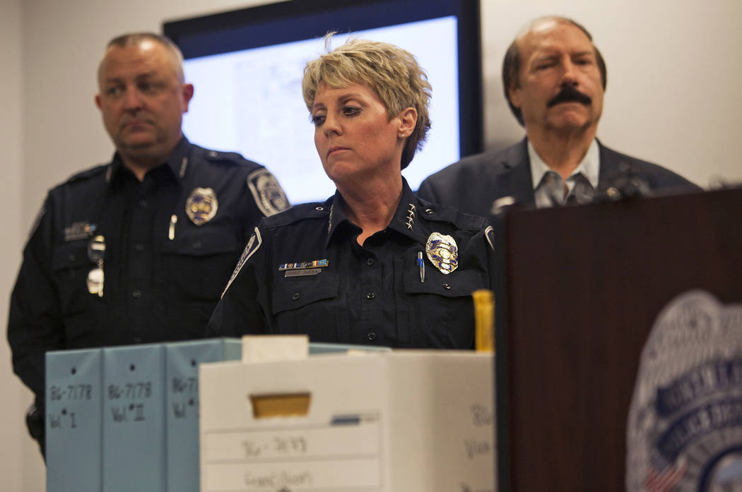 North Las Vegas Police Department Chief Pamela Ojeda at a press conference to discuss new discoveries in the case of the disappearance of the 3-year-old Francillon Pierre, who vanished in 1986, at ...
