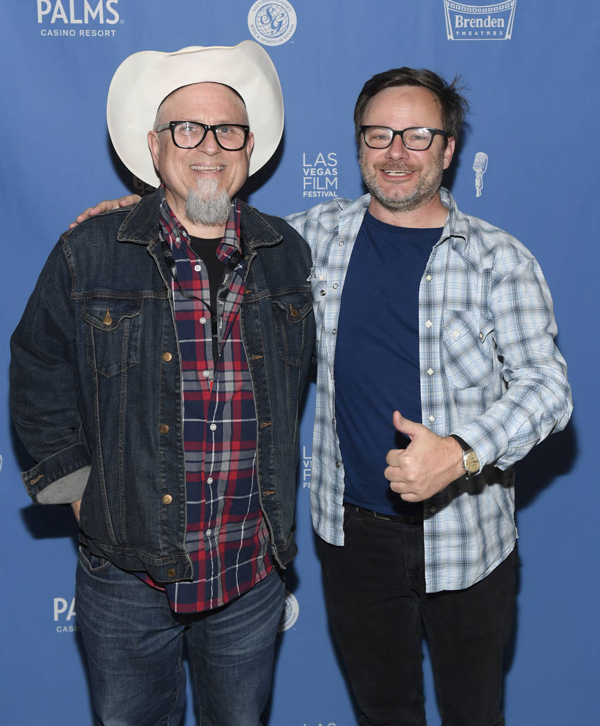 Las Vegas Film Festival official Mike Plante, right, is shown with actor Bobcat Goldwaith at Brenden Theatres at the Palms during the 2018 festival. (Las Vegas Film Festival)