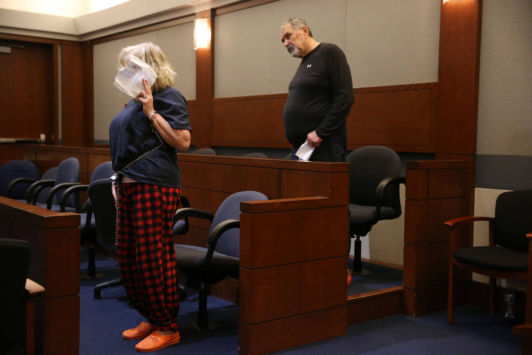 Patricia Chappuis, left, with her husband Marcel, appear in court for a court hearing at the Regional Justice Center in Las Vegas, Thursday, Feb. 14, 2019. Marcel Chappuis and his wife, Patricia, ...