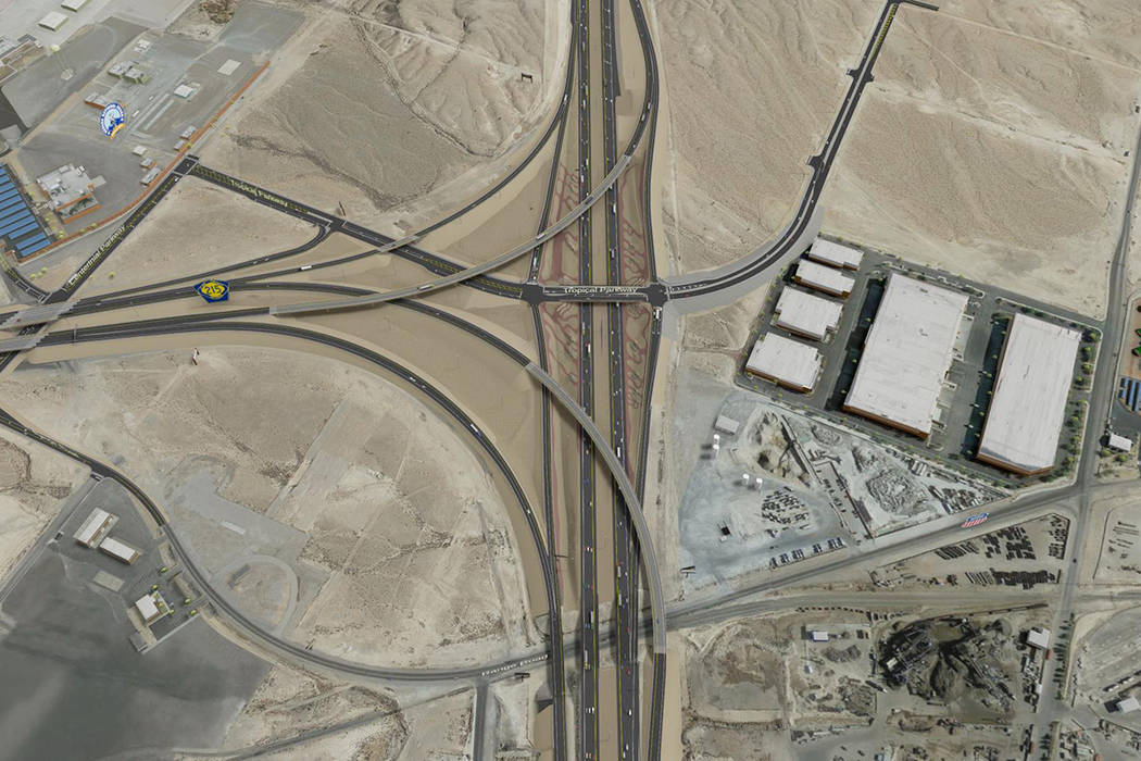 The planned Interstate 15-215 Beltway interchange project near the Las Vegas Motor Speedway is scheduled to get underway in late 2019. (Nevada Department of Transportation)
