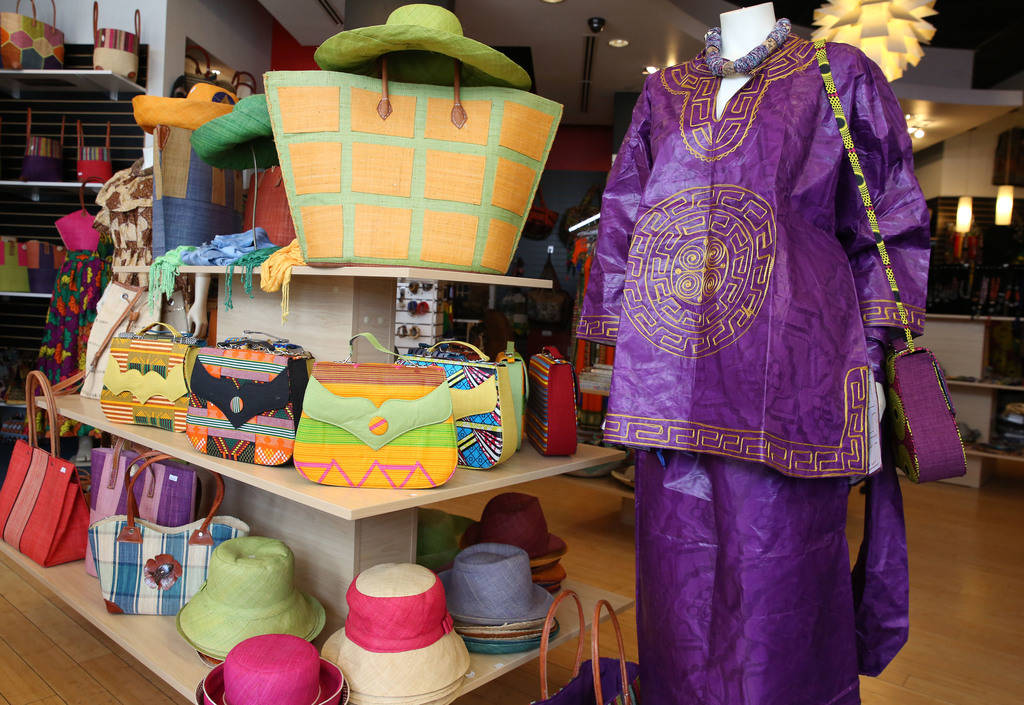 Traditional African clothing and hand bags are displayed at Africa Love, gift and decor store, at Town Square on Friday, Feb. 15, 2019, in Las Vegas. (Bizuayehu Tesfaye/Las Vegas Review-Journal) @ ...