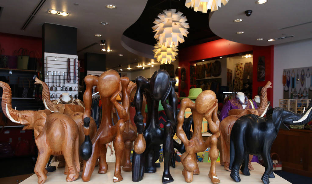 Hand carved wooden African sculptures are displayed at Africa Love, gift and decor store, at Town Square on Friday, Feb. 15, 2019, in Las Vegas. (Bizuayehu Tesfaye/Las Vegas Review-Journal) @bizut ...