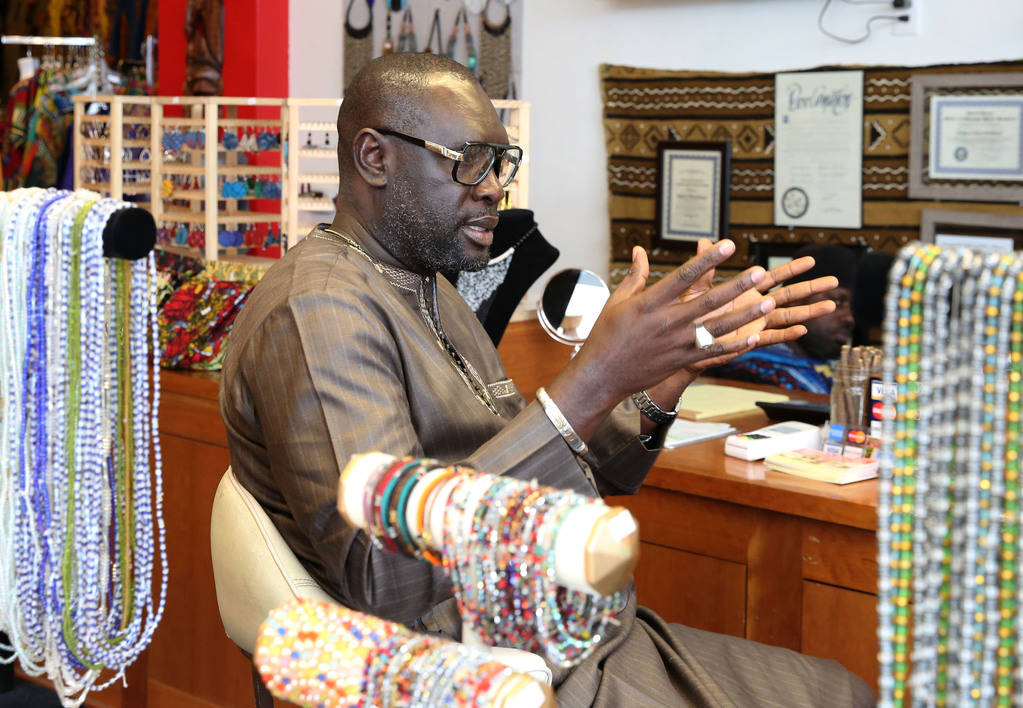 Mara Diakhate, owner of Africa Love, gift and decor store, at Town Square speaks during an interview with the Las Vegas Review-Journal on Friday, Feb. 15, 2019, in Las Vegas. (Bizuayehu Tesfaye/La ...