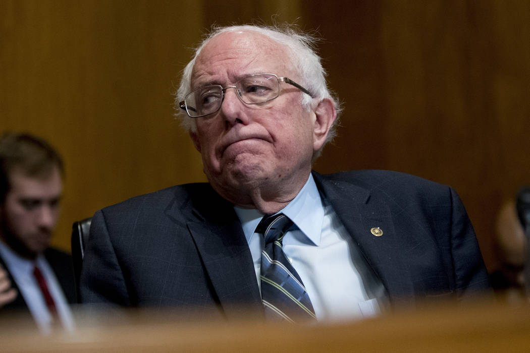 In this Jan. 16, 2019, photo, Sen. Bernie Sanders, I-Vt., reacts during a hearing on Capitol Hill in Washington. Sanders on Tuesday, Feb. 19, 2019, announced he will run for president in 2020. (An ...