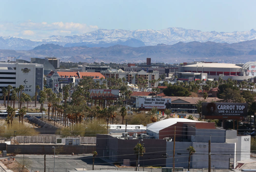 An abandoned nightclub, ICE, right, is seen east of Koval Lane and north of Harmon Avenue on Tuesday, Feb. 19, 2019, in Las Vegas. A Southern California investor recently bought nearly 60 acres of ...
