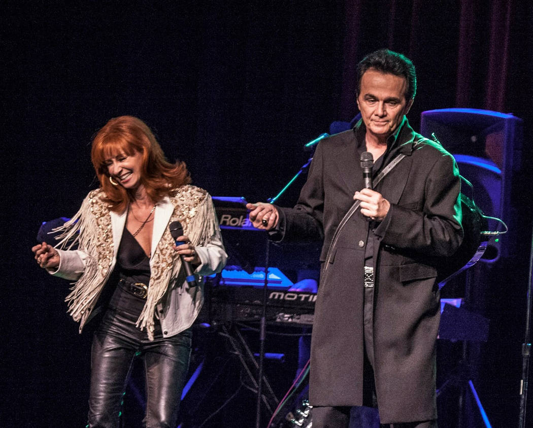 Corrie Sachs as Reba McEntire and Peter Pavone as Johnny Cash in "Vegas Goes Country," opening at V Theater at Miracle Mile Shops at Planet Hollywood. (Kurt Brown)