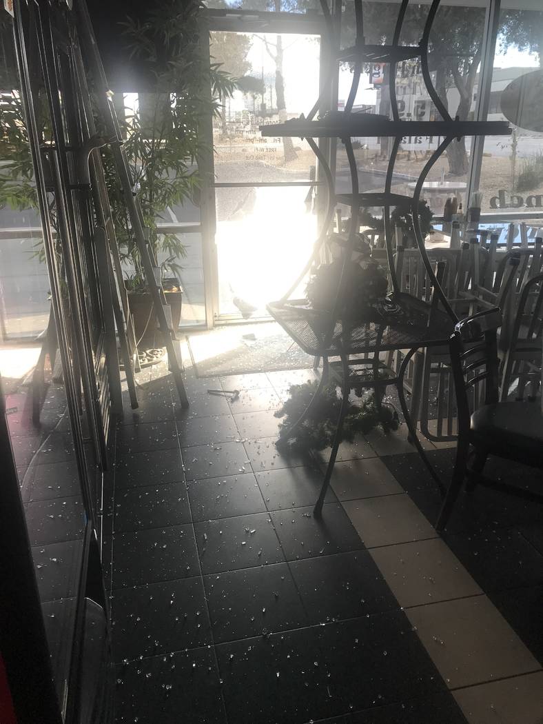 Photos show damage at Made in Argentina restaurant after a burglary occurred at the business on Sunday, Feb. 17, 2019 in Las Vegas. (Pablo Rodriguez)