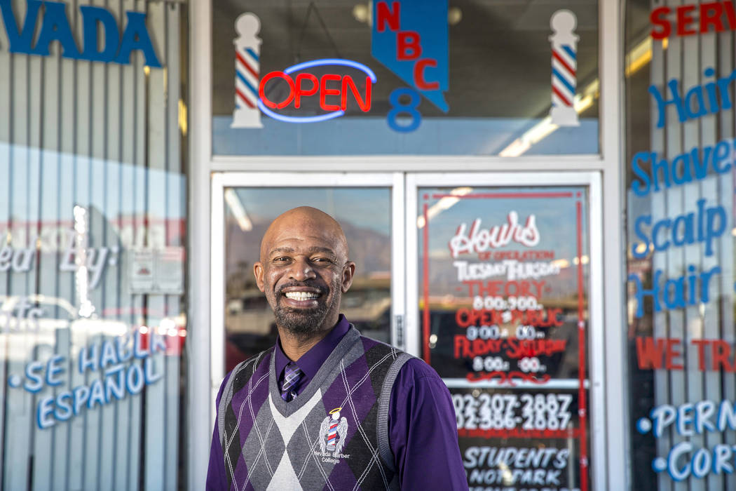 Royal Byron, founder and owner of Nevada's First Barber School, on Friday, Feb. 8, 2019, at the school in Las Vegas. (Benjamin Hager/Las Vegas Review-Journal) @BenjaminHphoto