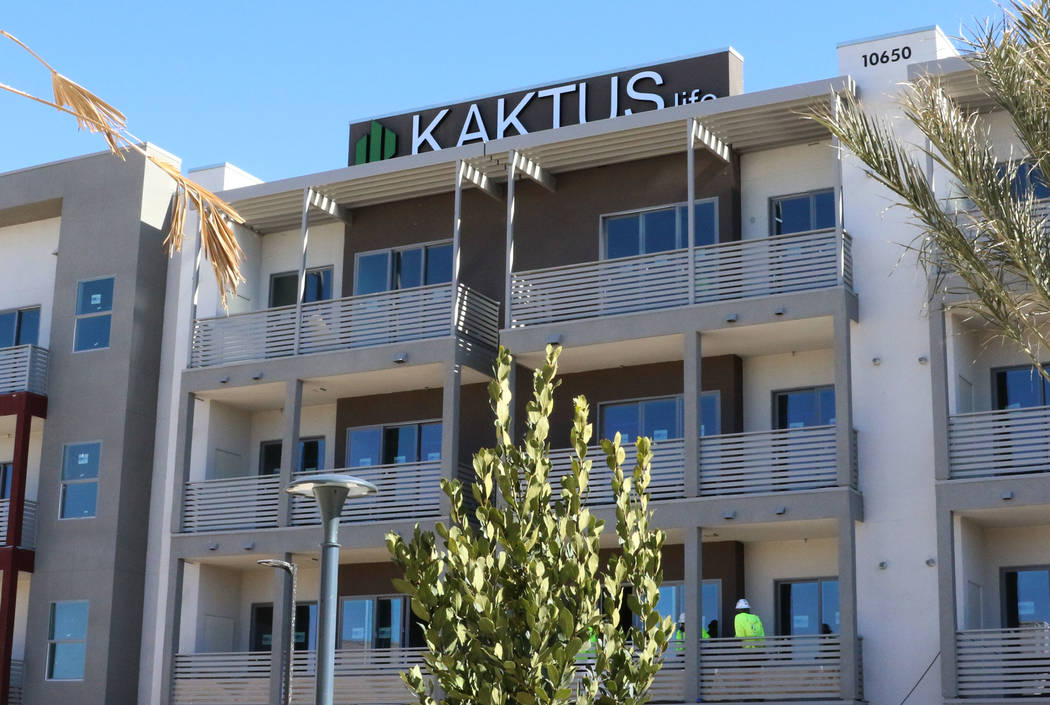 Kaktus Life, a luxury apartment building at 10650 Dean Martin Drive in Las Vegas, should open to tenants in April. (Bizuayehu Tesfaye/Las Vegas Review-Journal) @bizutesfaye