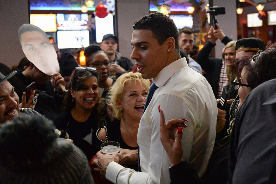Vegas Golden Knights player Ryan Reaves talks to fans at a party for the release of his new beer, Training Day, at PKWY Tavern Flamingo in Las Vegas, Thursday, Dec. 27, 2018. Caroline Brehman/Las ...