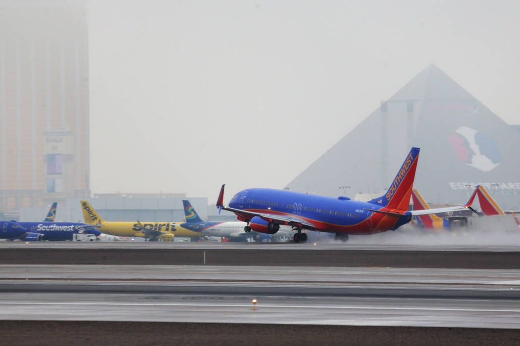 A Southwest takes off from McCarran International Airport in Las Vegas, Thursday, Feb. 21, 2019. (Erik Verduzco/Las Vegas Review-Journal) @Erik_Verduzco