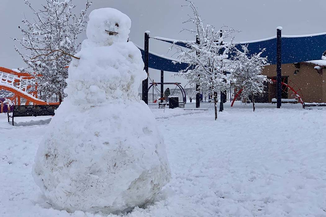 Snow was thick and heavy at Fox Hills Park in Summerlin