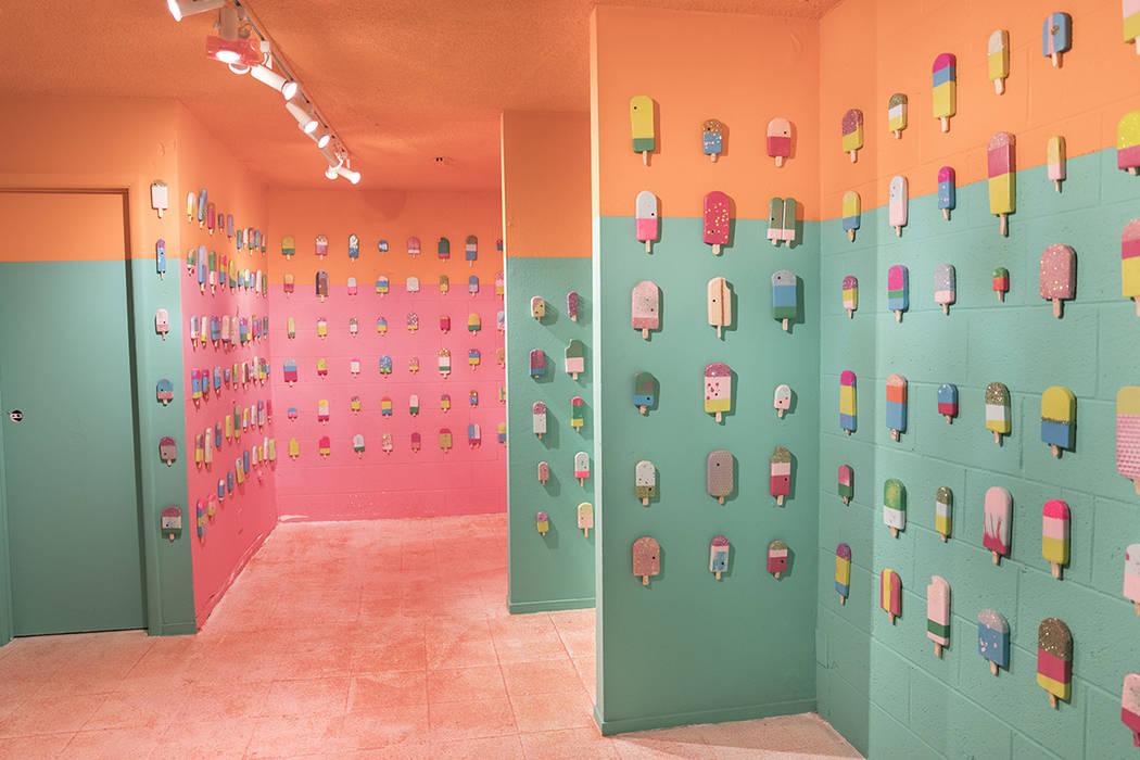 Joel Spencer helped artist Nova May create 1,000 ice cream bars for this room at the Art Motel in 2017. Meow Wolf