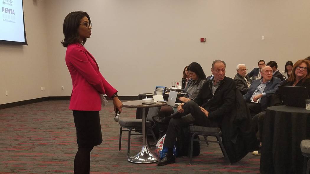 State Gaming Control Board Chairwoman Sandra Morgan takes questions following a presentation at the UNLV Gaming and Hospitality education series at UNLV on Thursday, Feb. 21, 2019. Richard N. Velo ...