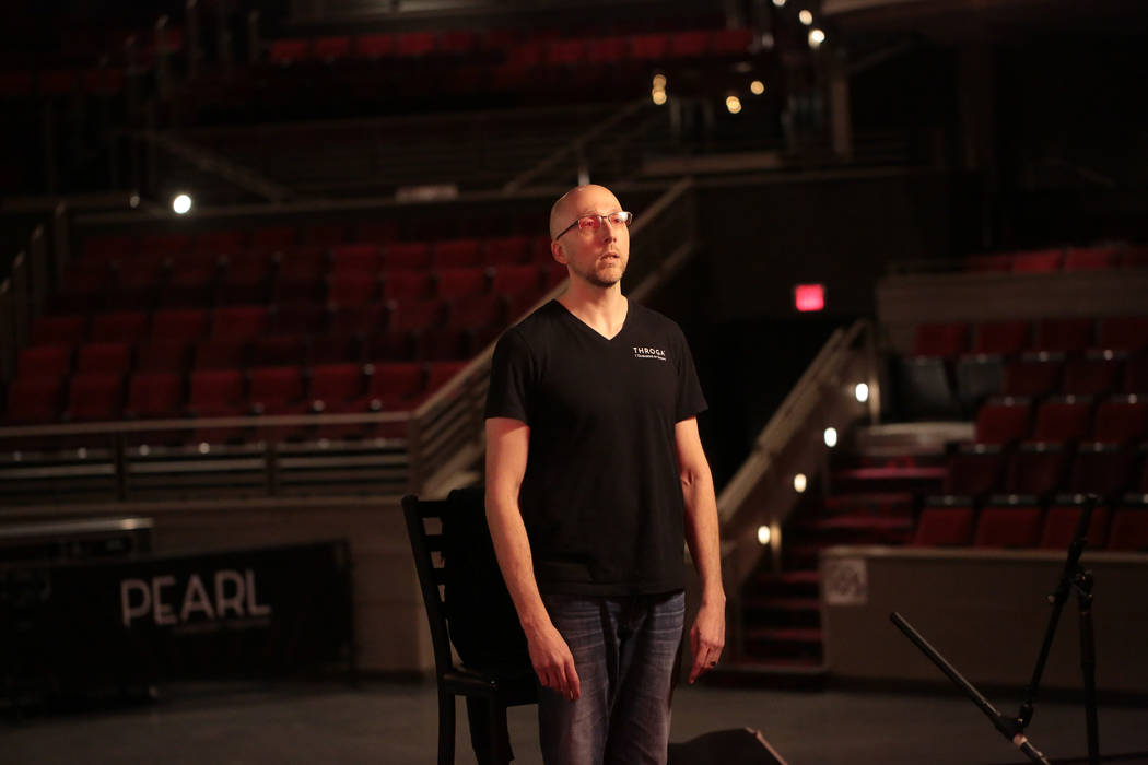 Richard Fink IV sets the record of 1 minutes, 53.36 seconds for the longest sustained note at Pearl Theater at the Palms on Monday, Feb. 25, 2019. (Edison Graff)