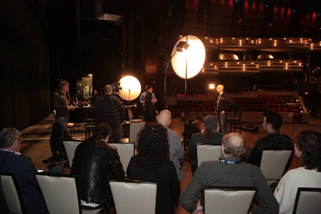 Richard Fink IV sets the record of 1 minutes, 53.36 seconds for the longest sustained note at Pearl Theater at the Palms on Monday, Feb. 25, 2019. (Edison Graff)