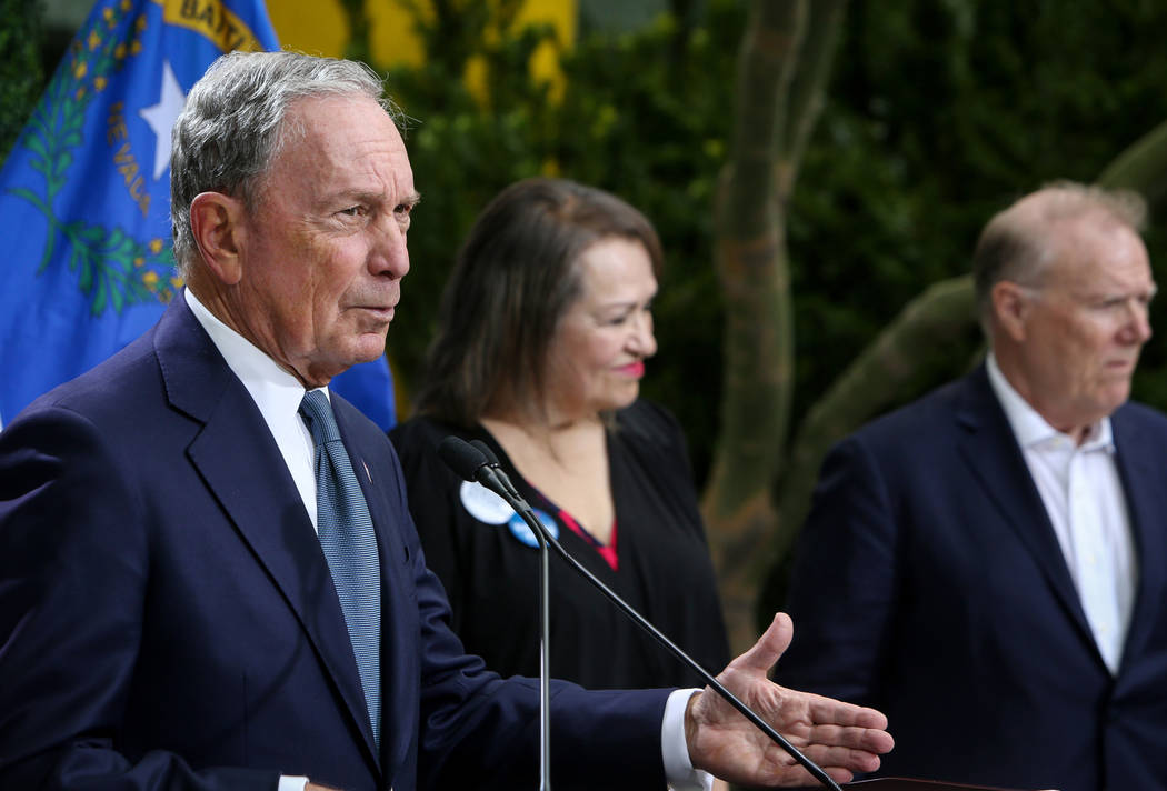 Michael Bloomberg speaks at an event celebrating new background check legislation at the Keep Memory Alive Event Center in Las Vegas, Tuesday, Feb. 26, 2019. (Caroline Brehman/Las Vegas Review-Jou ...