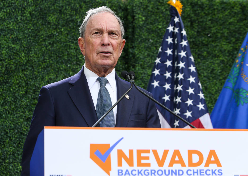 Michael Bloomberg speaks at an event celebrating new background check legislation at the Keep Memory Alive Event Center in Las Vegas, Tuesday, Feb. 26, 2019. (Caroline Brehman/Las Vegas Review-Jou ...