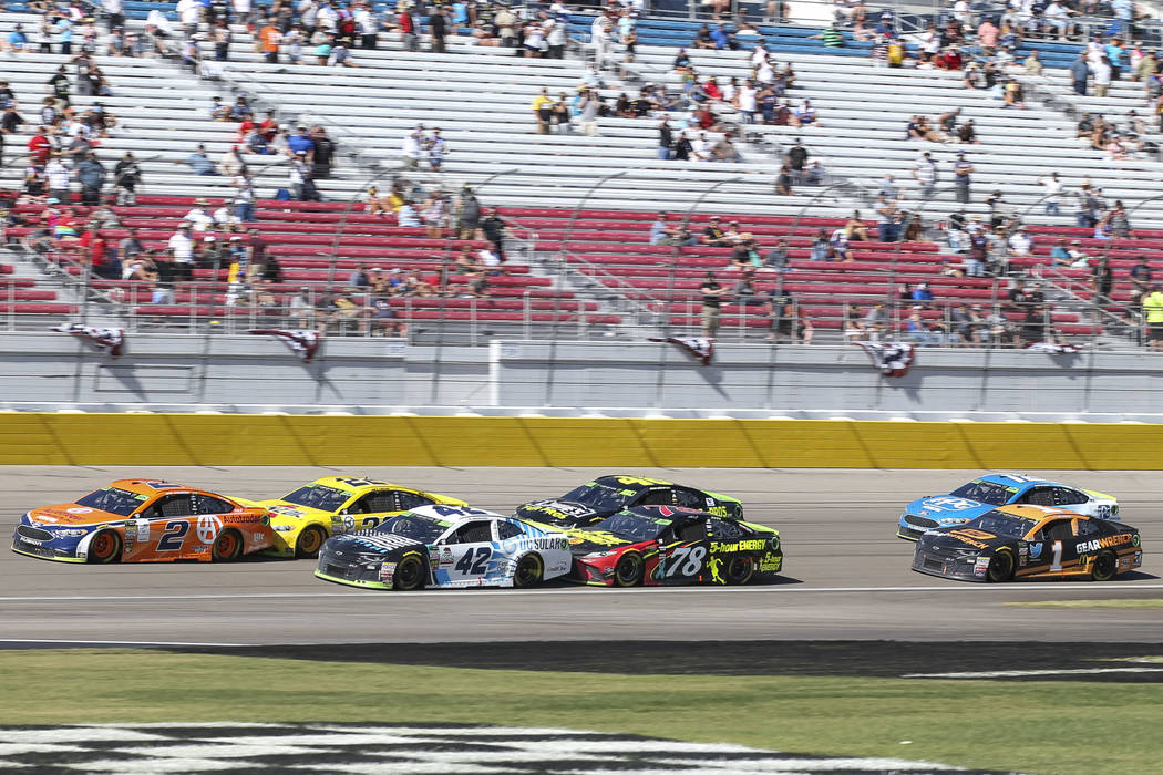 Drivers competes in the South Point 400 NASCAR Cup Series auto race at the Las Vegas Motor Speedway in Las Vegas on Sunday, Sept. 16, 2018. (Richard Brian/Las Vegas Review-Journal)