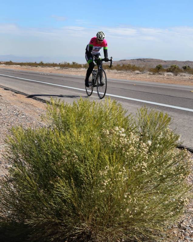 A cyclist rides his bike near Red Rock Canyon on Wednesday, Feb. 27, 2019, in Las Vegas. Bizuayehu Tesfaye Las Vegas Review-Journal @bizutesfaye