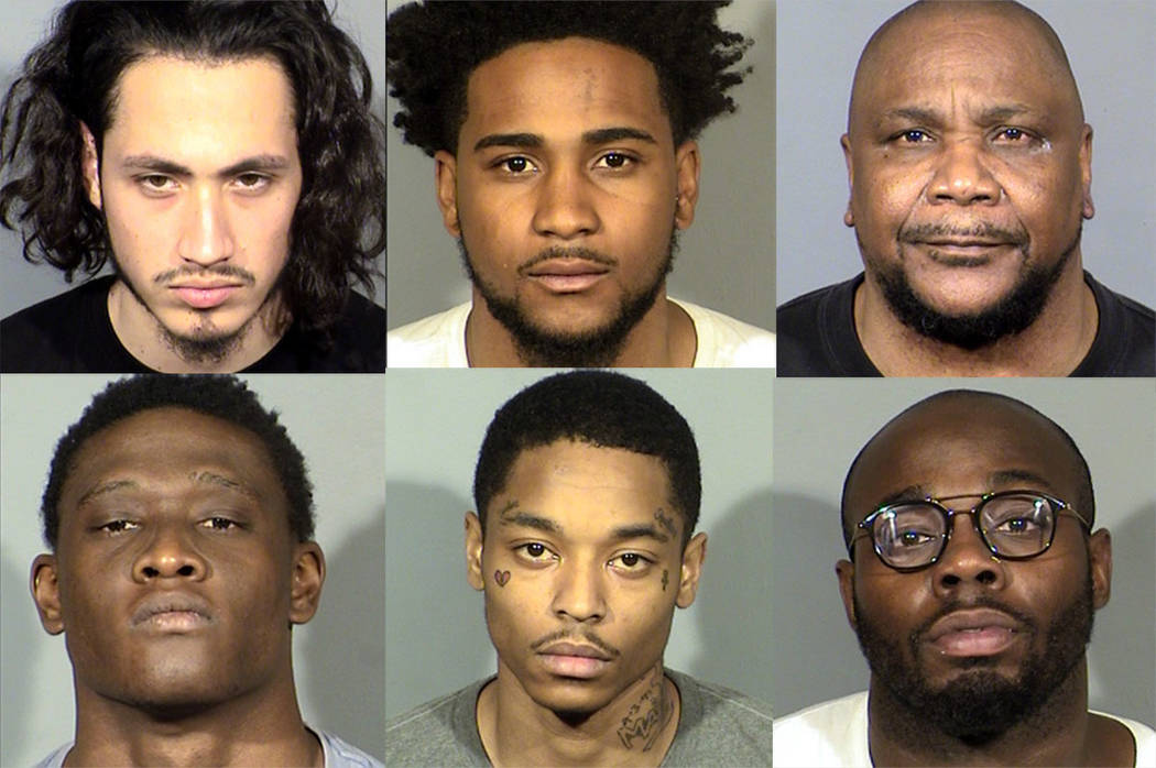Clockwise, from top left, Luka Beita (23), Tyrone Brown (22), Marvin Brown (61), Mack Woodfox (22), Nicolas West (20) and Milton Wallace (23). (Las Vegas Metropolitan Police Department)