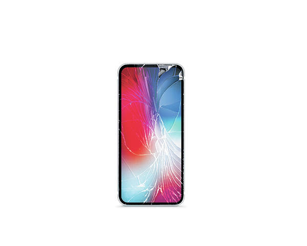 Broken mobile phone screen, front debris colored 3d rendering. Smartphone monitor damage mock up. Telephone display glass hit. Cellphone crash and scratch.