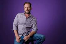 Luke Perry, a cast member in the CW series "Riverdale," poses for a portrait during the 2018 Television Critics Association Summer Press Tour, Monday, Aug. 6, 2018, in Beverly Hills, Cal ...