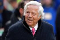New England Patriots owner Robert Kraft walks on the field before the AFC Championship NFL football game in Kansas City, Mo. on Jan. 20, 2019. (AP Photo/Charlie Neibergall, File)